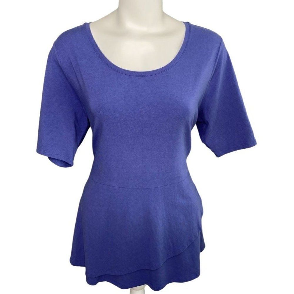 Isaac‎ Mizrahi Live Blue Scoop Neck Peplum Top Sz Medium